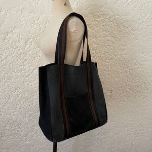 Rachel Comey Black Suede + Canvas Pony Hair Tote Bag, Open Shoulder Purse